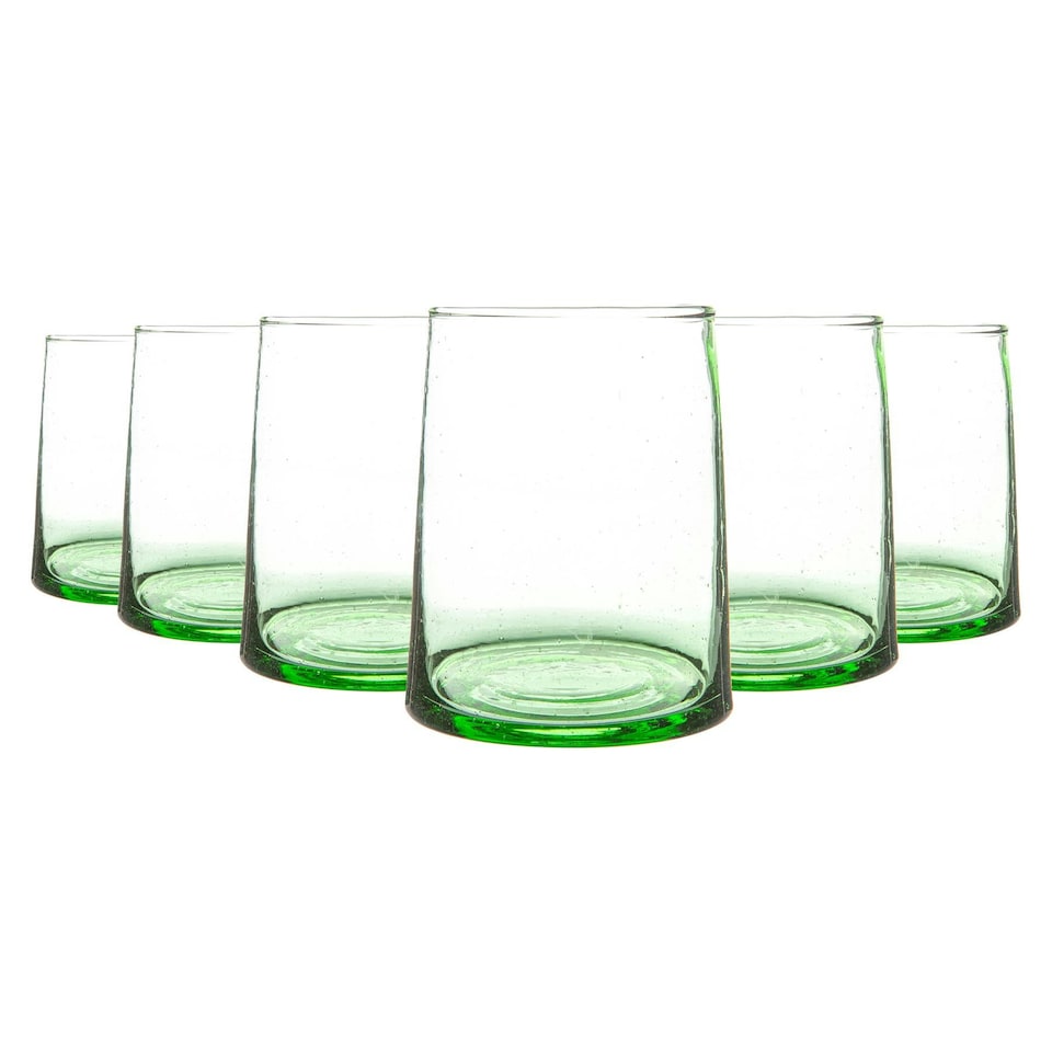 image 1 of Nicola Spring Merzouga Recycled Glass Tumblers - 260ml - Green - Pack of 6 - Tumbler Glasses Drinking Glasses Glassware Set Green
