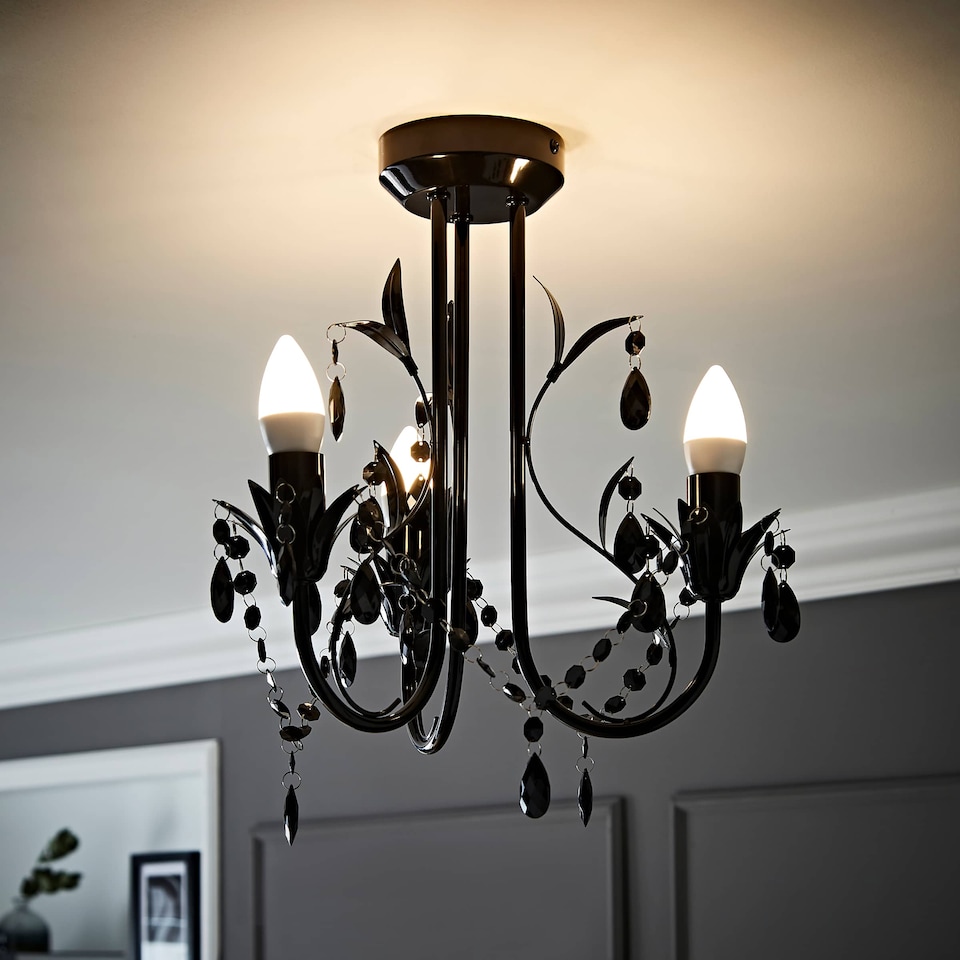 image 1 of ValueLights Odelia 3 Way Black Ceiling Light Chandelier and Bulbs