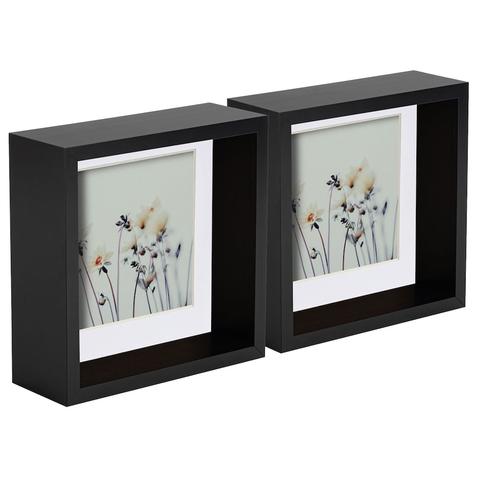 image 1 of Nicola Spring 6 x 6" Deep Photo Frames - Black/White Mount - 3D Deep Box Picture Frame Display Case (16 x 16cm) x5