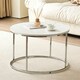 image 2 of Circular Coffee Table With Silver Metal Frame and Wood White Table Top