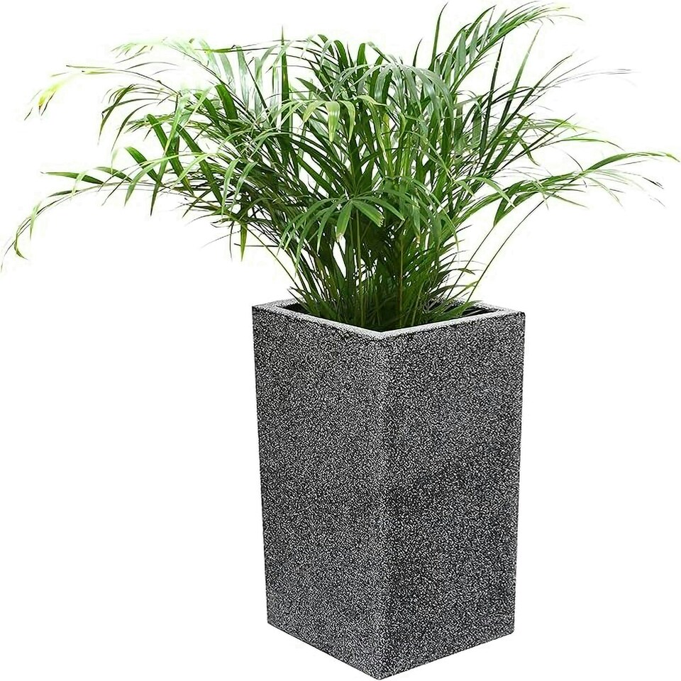 image 1 of Primrose Poly Terrazzo Stone Large Grey Tall Cube Patio Planter 79cm