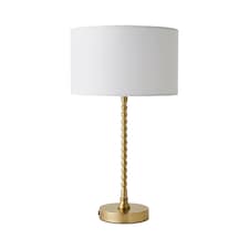 ValueLights Maeve White Fabric Drum Lamp Shade Brushed Gold Bobbin Bobble Table Lamp | Gold