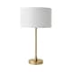 image 1 of ValueLights Maeve White Fabric Drum Lamp Shade Brushed Gold Bobbin Bobble Table Lamp | Gold