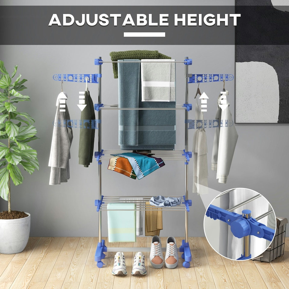 image 1 of HOMCOM 4-Tier Large Clothes Airer Steel Clothes Drying Rack Blue