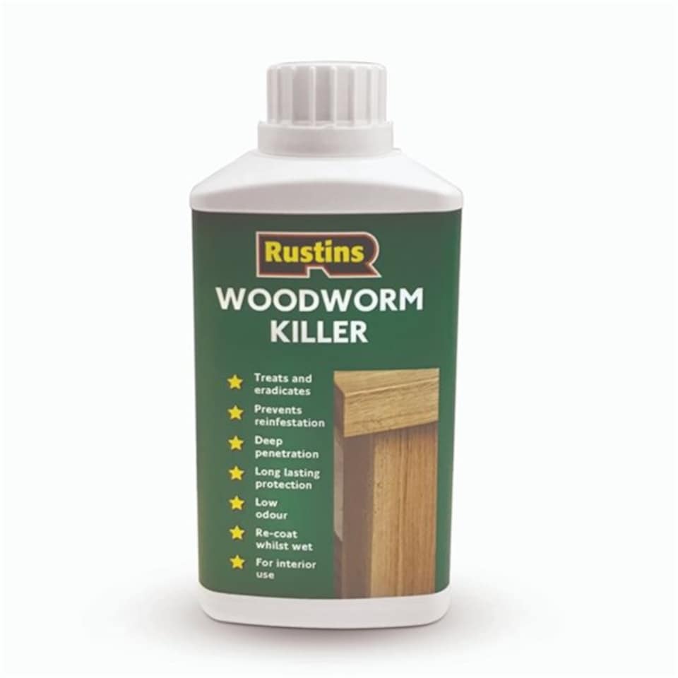 Rustins Woodworm Killer Treats And Eradicates Prevents reinfestation 500ml | Clear | 1