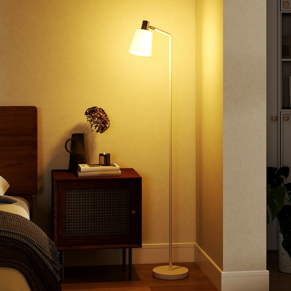 image 1 of HOMCOM Standing Lamp with Rotatable Head, Modern Floor Lamp, White