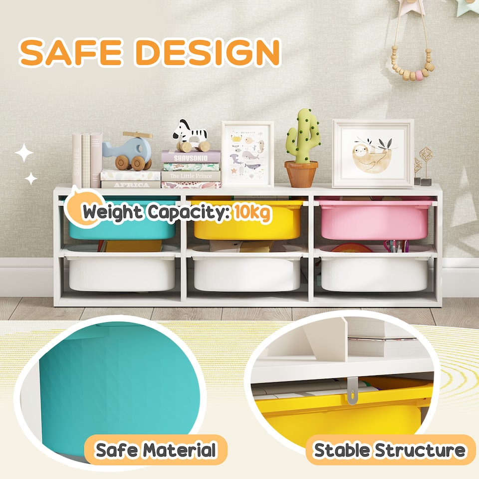 image 1 of AIYAPLAY 2 Tiers Toy Storage Organiser with 6 Plastic Bins, Low Height