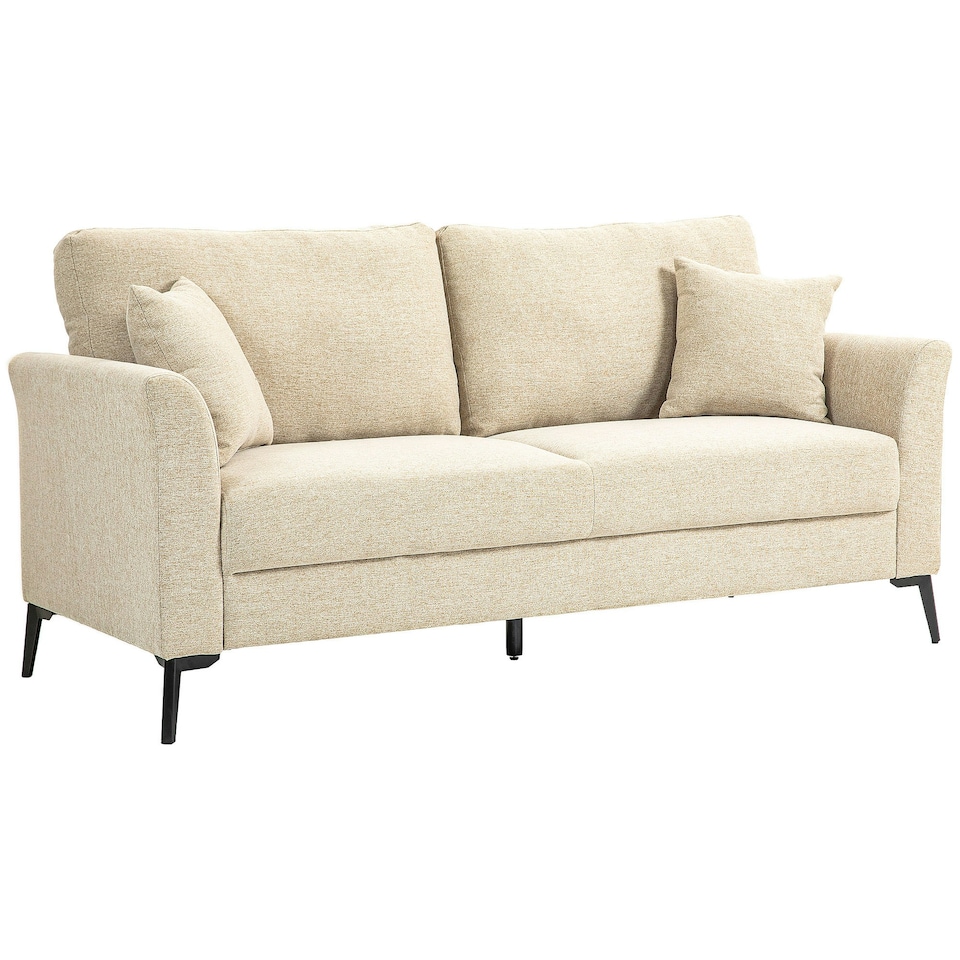 image 1 of HOMCOM Modern 3 Seater Sofa, Linen Fabric Sofa Couch Living Room Beige White