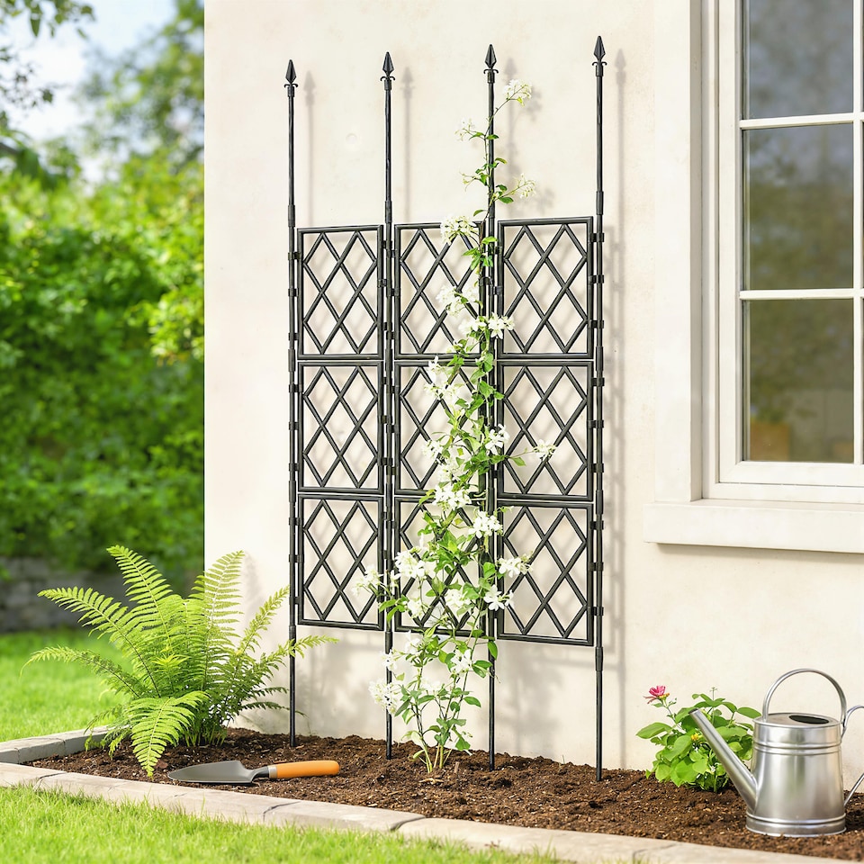 image 1 of Outsunny Foldable Garden Trellis, Lattice Climbing Support Trellis | Black | Black