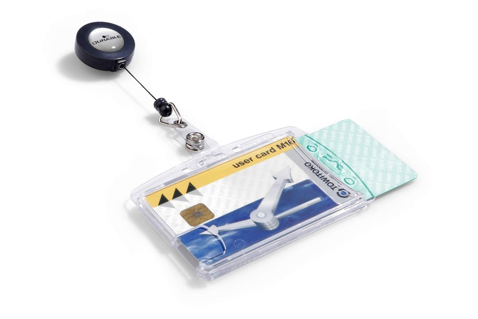 image 1 of Durable Enclosed 2 Card Badge Reel Security Pass ID Holders | 10 Pack | Clear