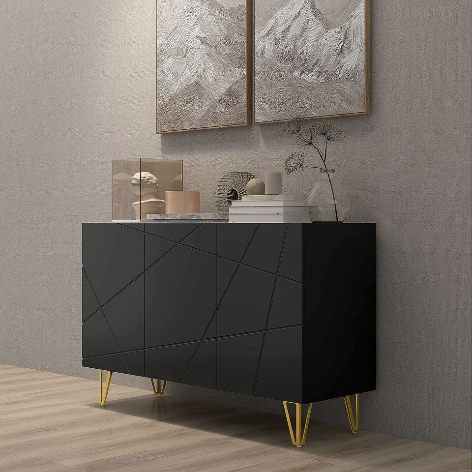 image 1 of HOMCOM Storage Cabinet, Sideboard with Adjustable Shelves, Black | Black