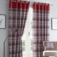 Portfolio Home Orleans Tartan Check Red 66 x 90 Inches Fully Lined Eyelet Curtains | Red