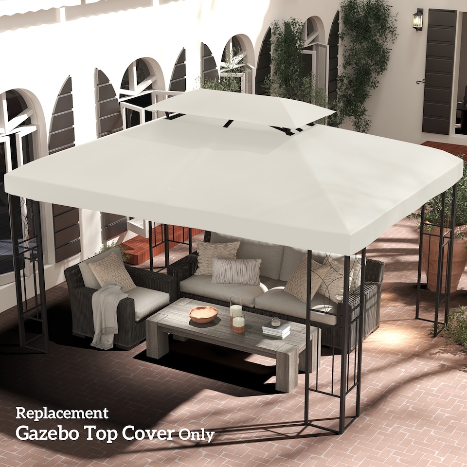 image 1 of Outsunny 3x4m Gazebo Replacement Roof Canopy 2 Tier Top UV Cover Patio Cream