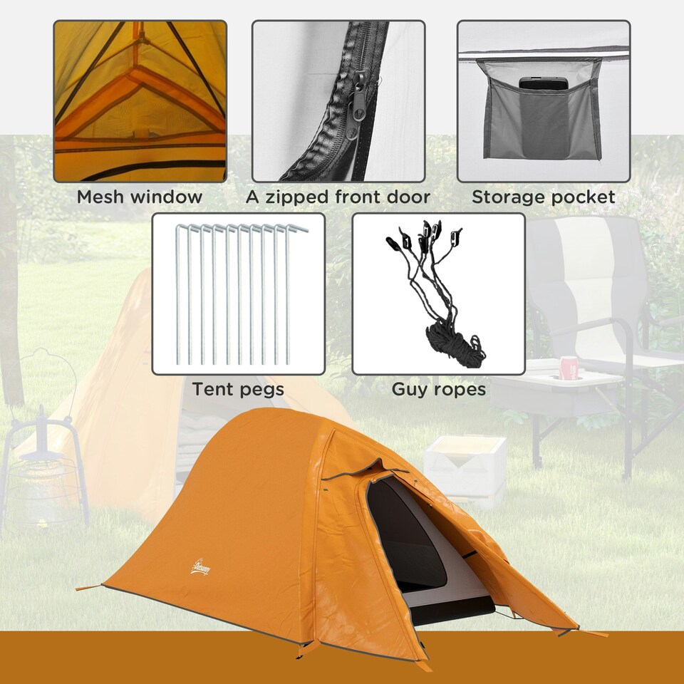 image 1 of Outsunny Double Layer Camping Tent for 1-2 Man, 2000mm Waterproof, Green