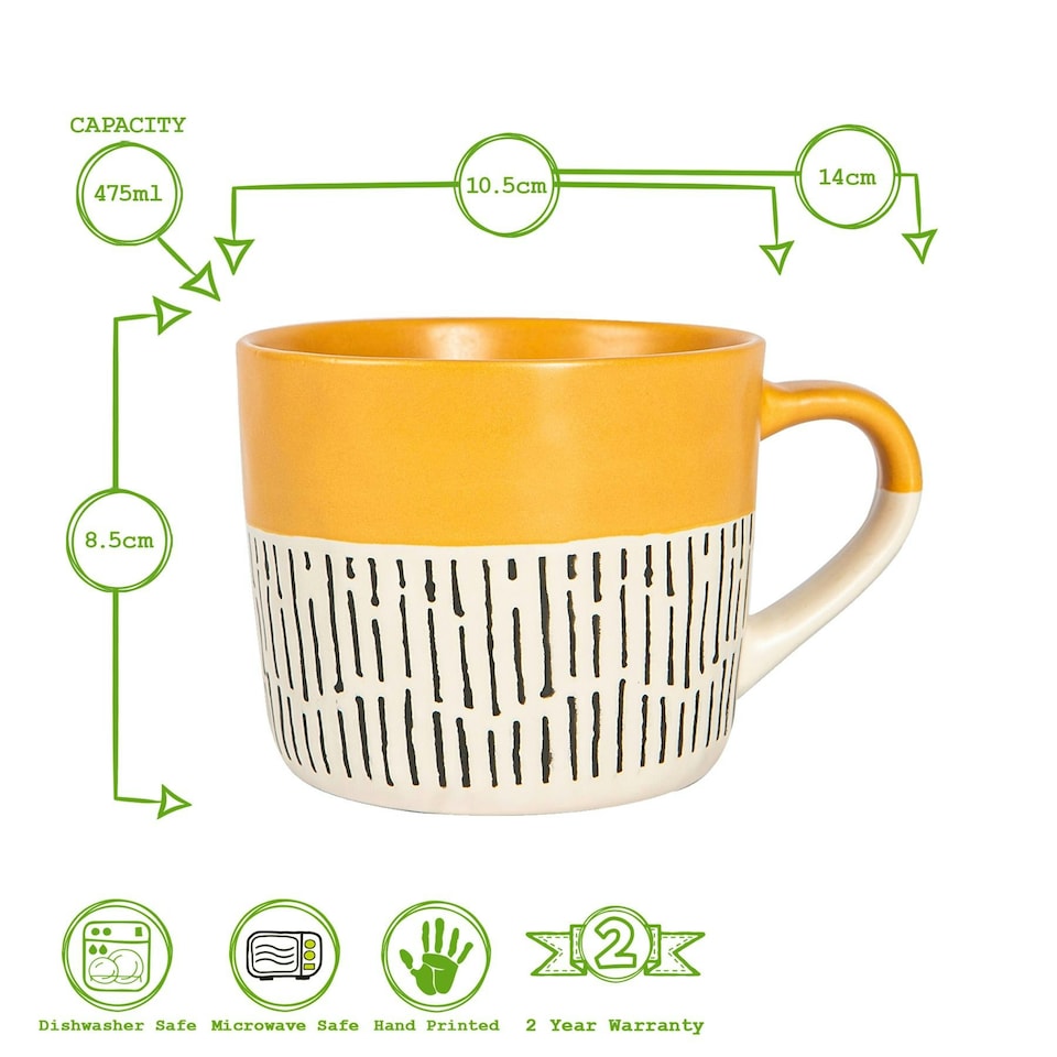 image 1 of Nicola Spring Ceramic Dipped Dash Coffee Mugs - 475ml - Mustard - Pack of 6 Yellow