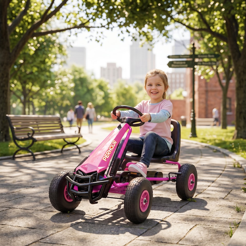 image 1 of AIYAPLAY Kids Pedal Go Kart with Adjustable Seat, EVA Tyres, Pink