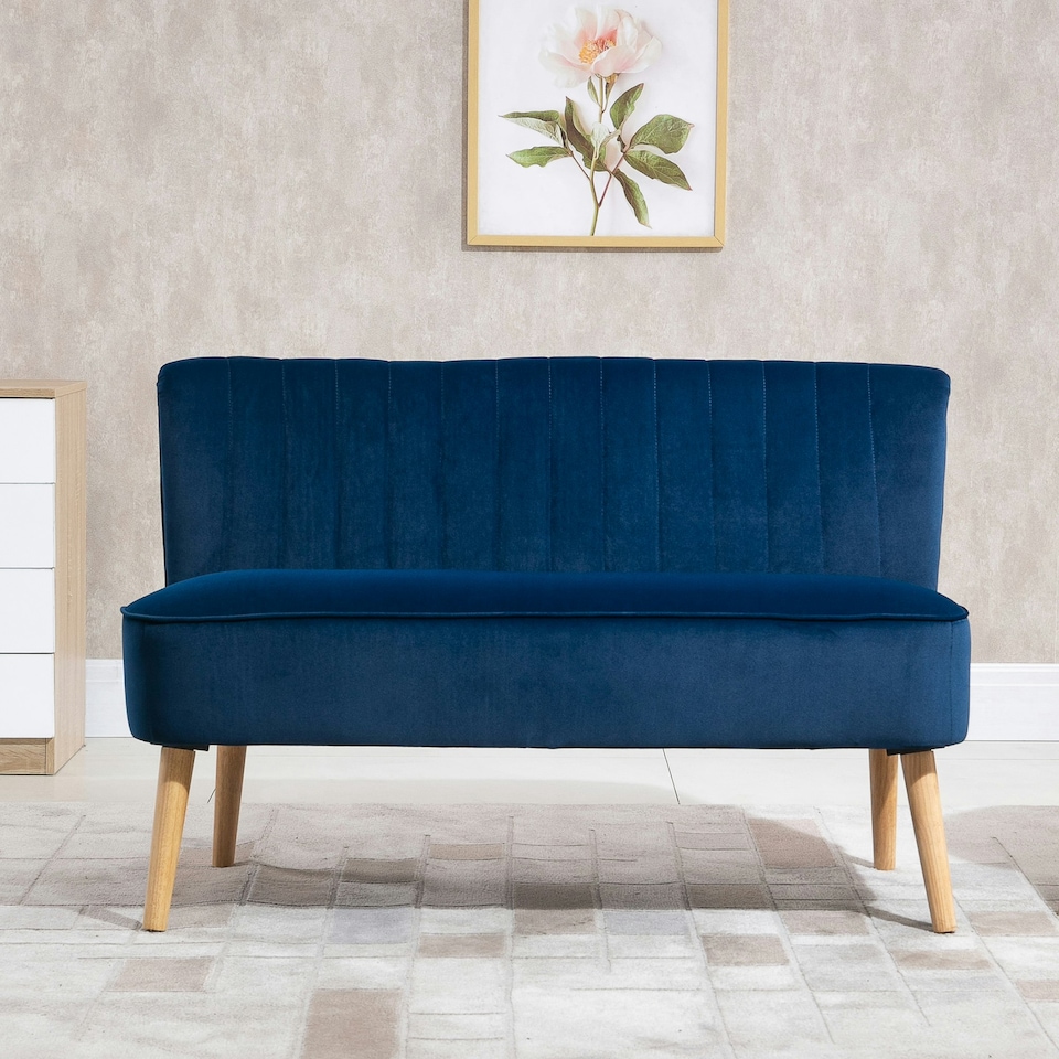 image 1 of HOMCOM Velvet-Feel Double Sofa w/ Wood Frame Foam Padding High Back, Blue