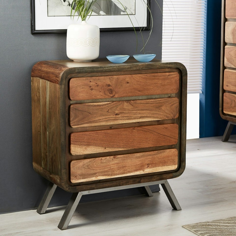 image 1 of Aaron Metal and Wood 4 Drawer Chest