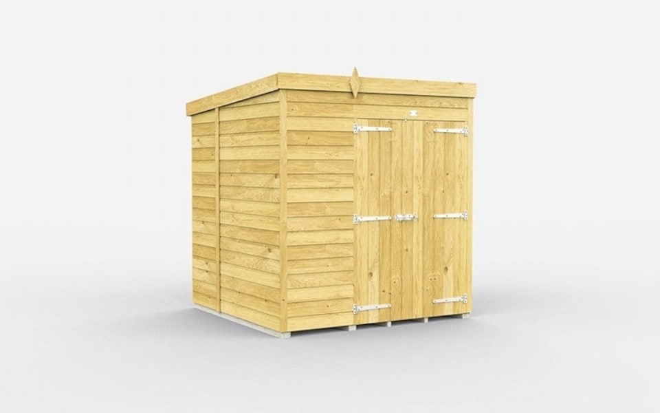 image 1 of 6 x 6 Feet Pent Shed - Double Door Without Windows - Wood - L178 x W185 x H201 cm | Brown