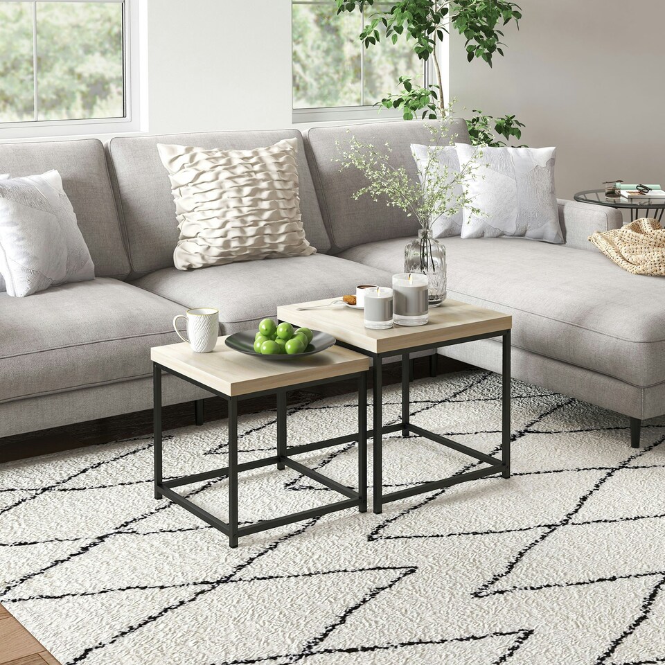 image 1 of HOMCOM Coffee Table Set of 2 with 3.5cm Thick Tabletop, Oak