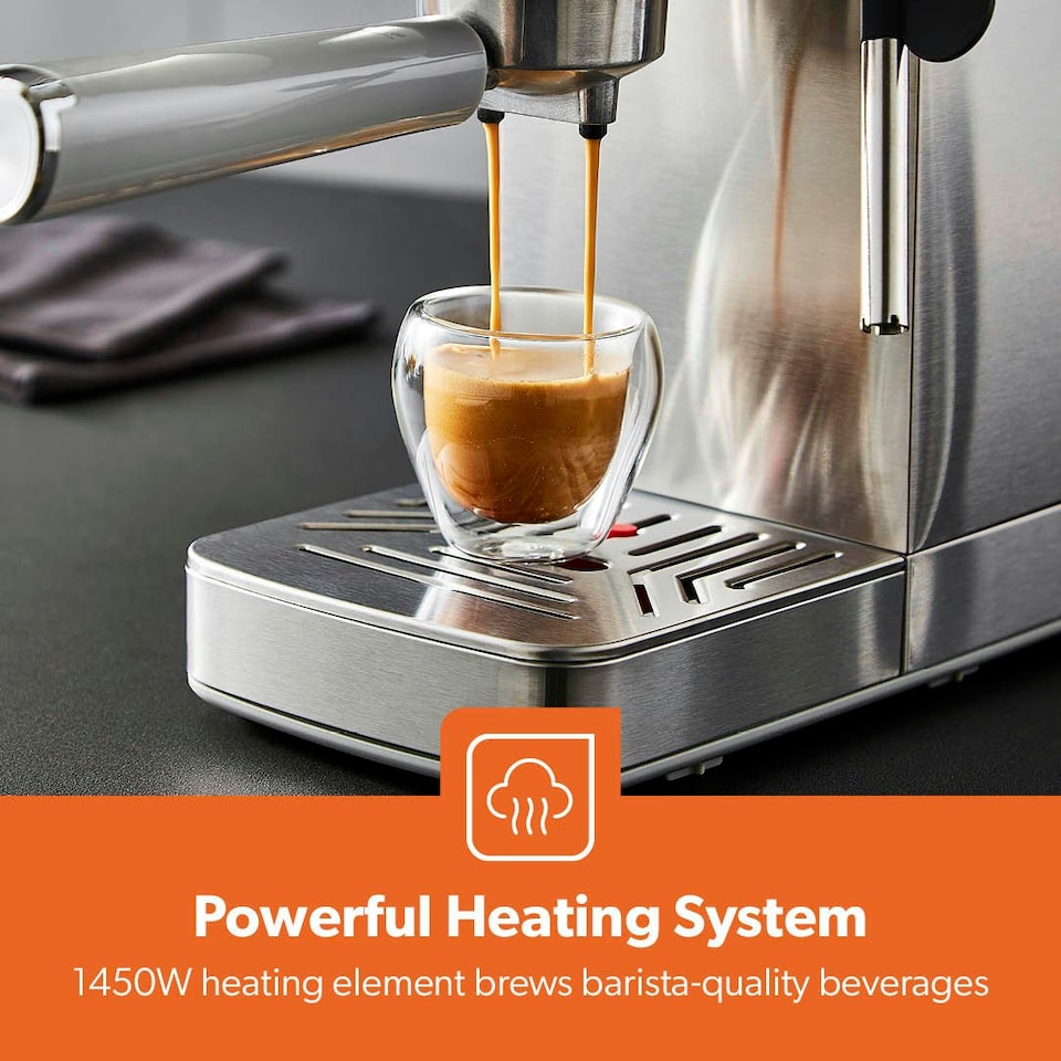 image 1 of GEEPAS Espresso & Cappuccino Coffee Machine with Milk Frother - Silver