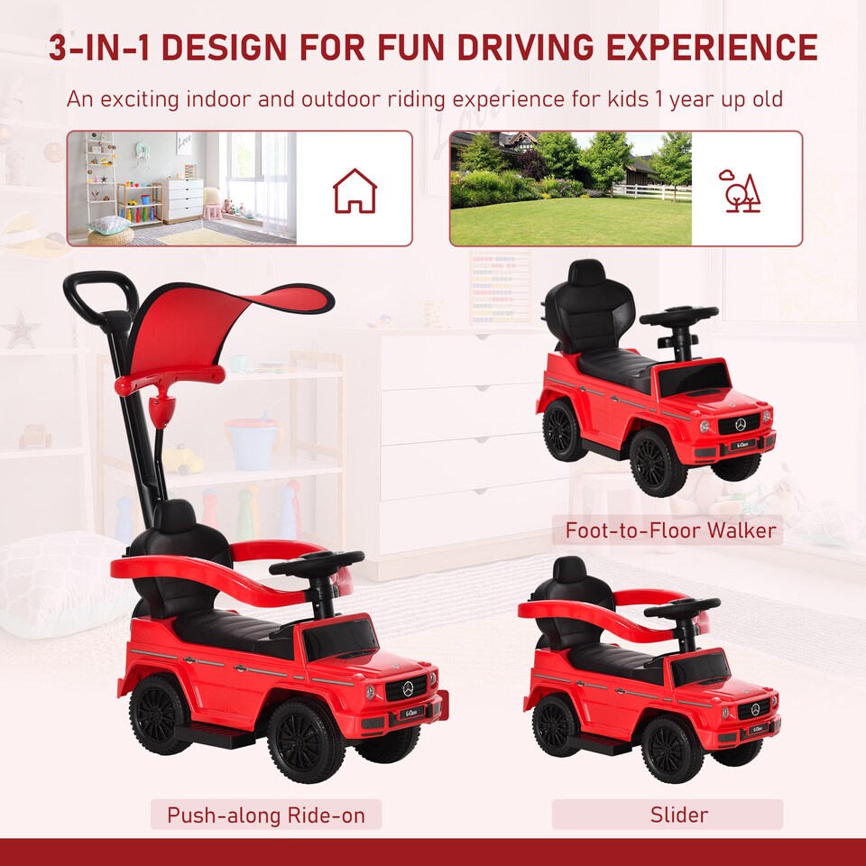 image 1 of HOMCOM Ride-on Push Car 3 in 1 Benz G350 Baby Floor Slider Walker, Red