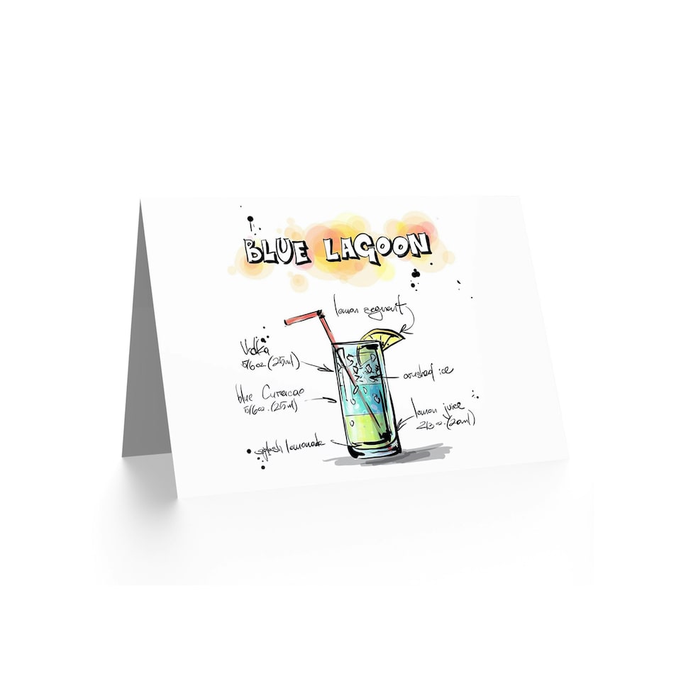 image 1 of Blue Lagoon Cocktail Drink Recipe Drawing Birthday Card
