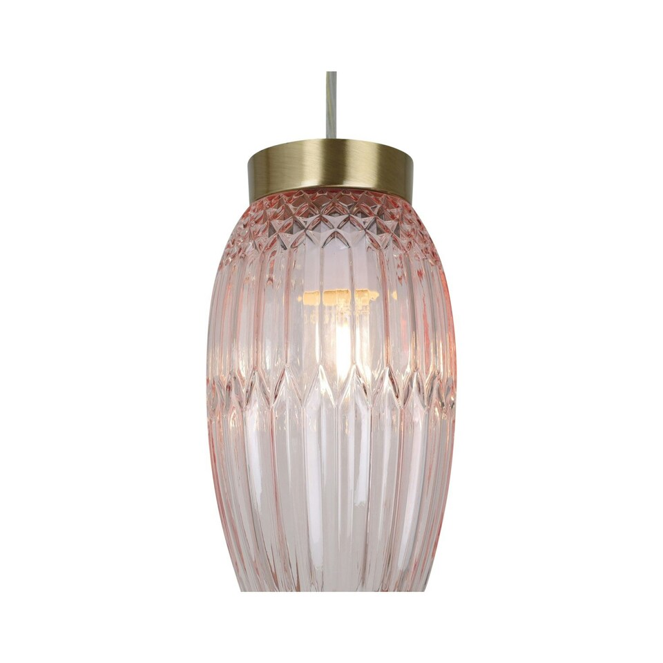 image 1 of First Choice Lighting Facet Antique Brass with Pink Faceted Glass Pendant Shade Pink | Bronze