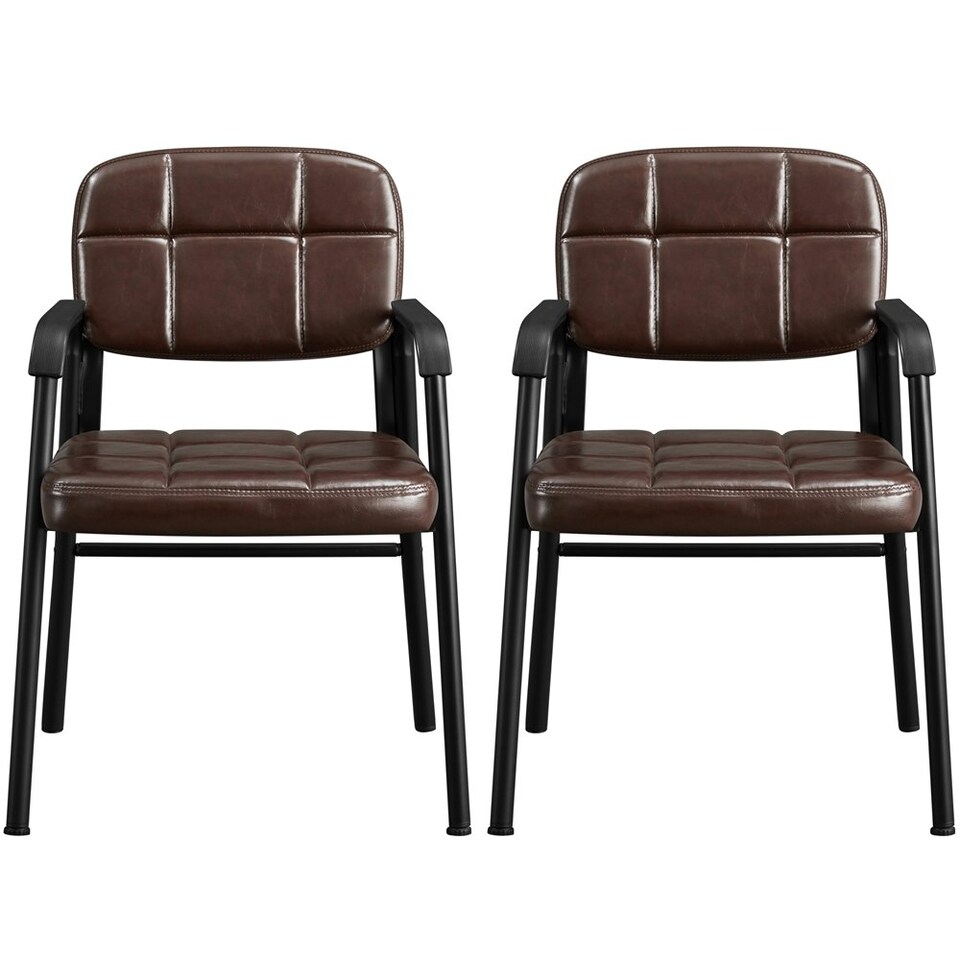 image 1 of Yaheetech 2pcs Office Reception Upholstered Chairs for Home & Office Black Brown