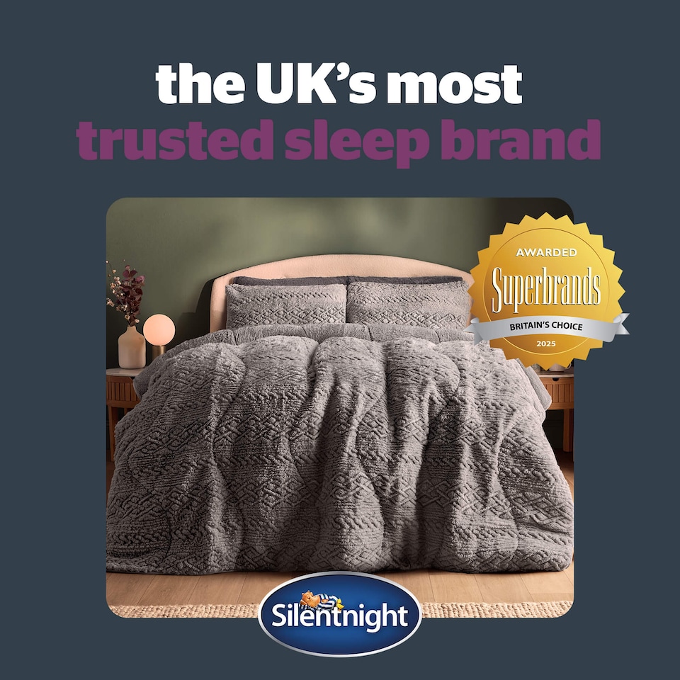 image 1 of Silentnight Teddy Fleece Coverless 10.5 Tog Duvet and Pillowcase Set | Grey