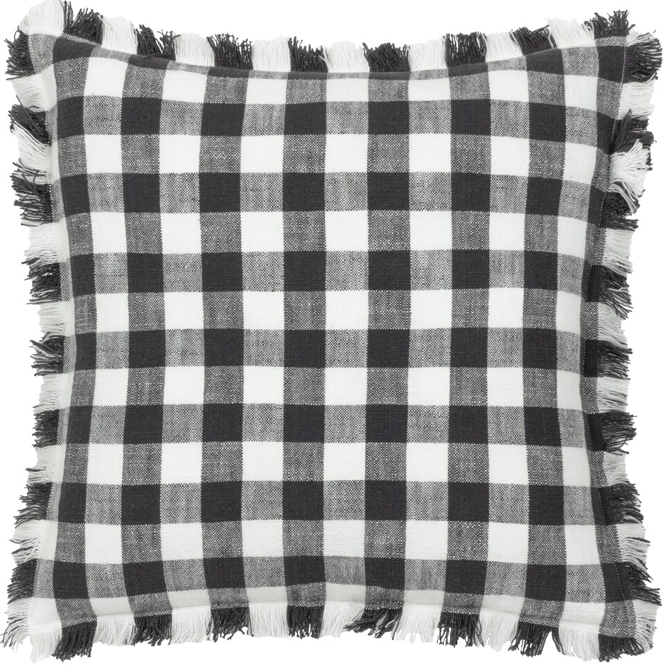 image 1 of Yard Barton Check Fringed Cushion, Black, 45 x 45cm