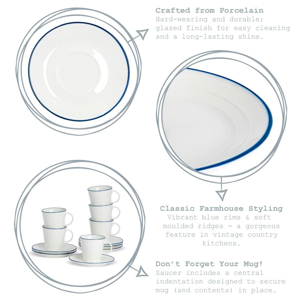 image 1 of Nicola Spring White Farmhouse Espresso Saucers - 13cm - Pack of 6 White