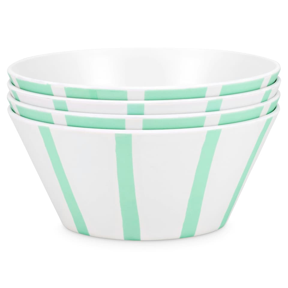 image 1 of Green Striped Bowls Set of 4 Recycled Plastic Set | Green | 4 Pack