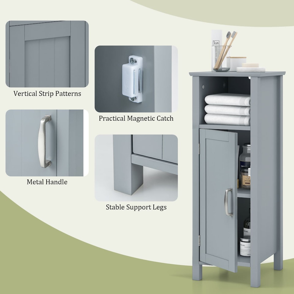 image 1 of COSTWAY Bathroom Floor Cabinet Narrow Storage Organizer | Grey | 1