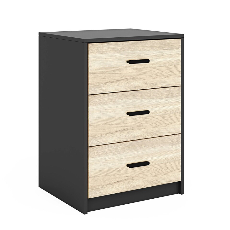 image 1 of Black 3-Drawer Bedside Table Grey | Colour: Cool Grey