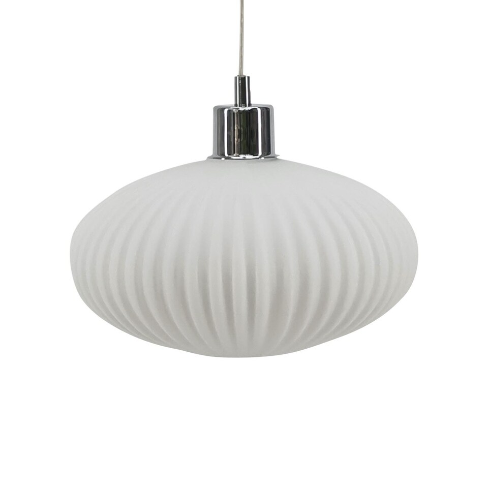 image 1 of Baton - White Ribbed Glass Easy Fit Pendant Shade | White | Medium | 1