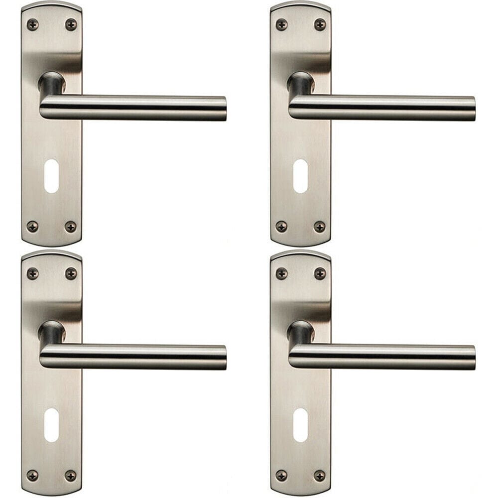 4x Mitred Lever Door Handle on Lock Backplate 172 x 44mm Satin Stainless Steel