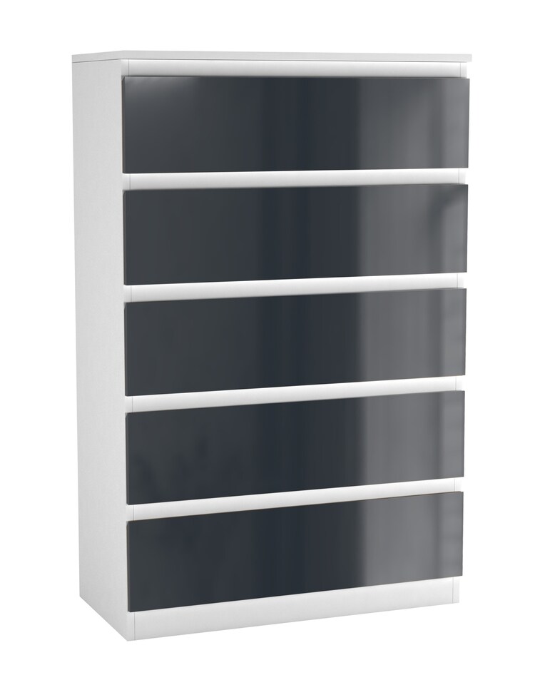 image 1 of Gloss 5 Drawer Bedroom Storage Cabinet | White | White Carcass Gloss Grey Drawer | 1