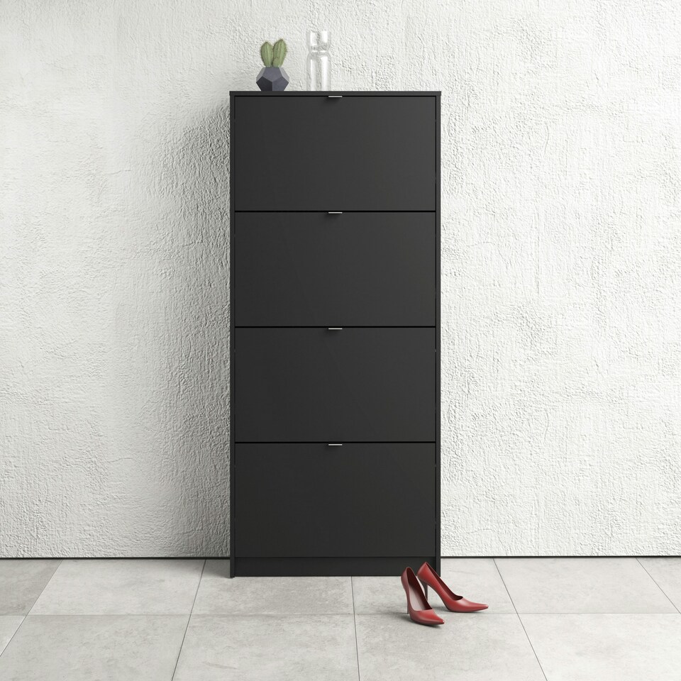 image 1 of Shoes Shoe Cabinet 4 Flip Down Doors and 2 layers in Matt Black