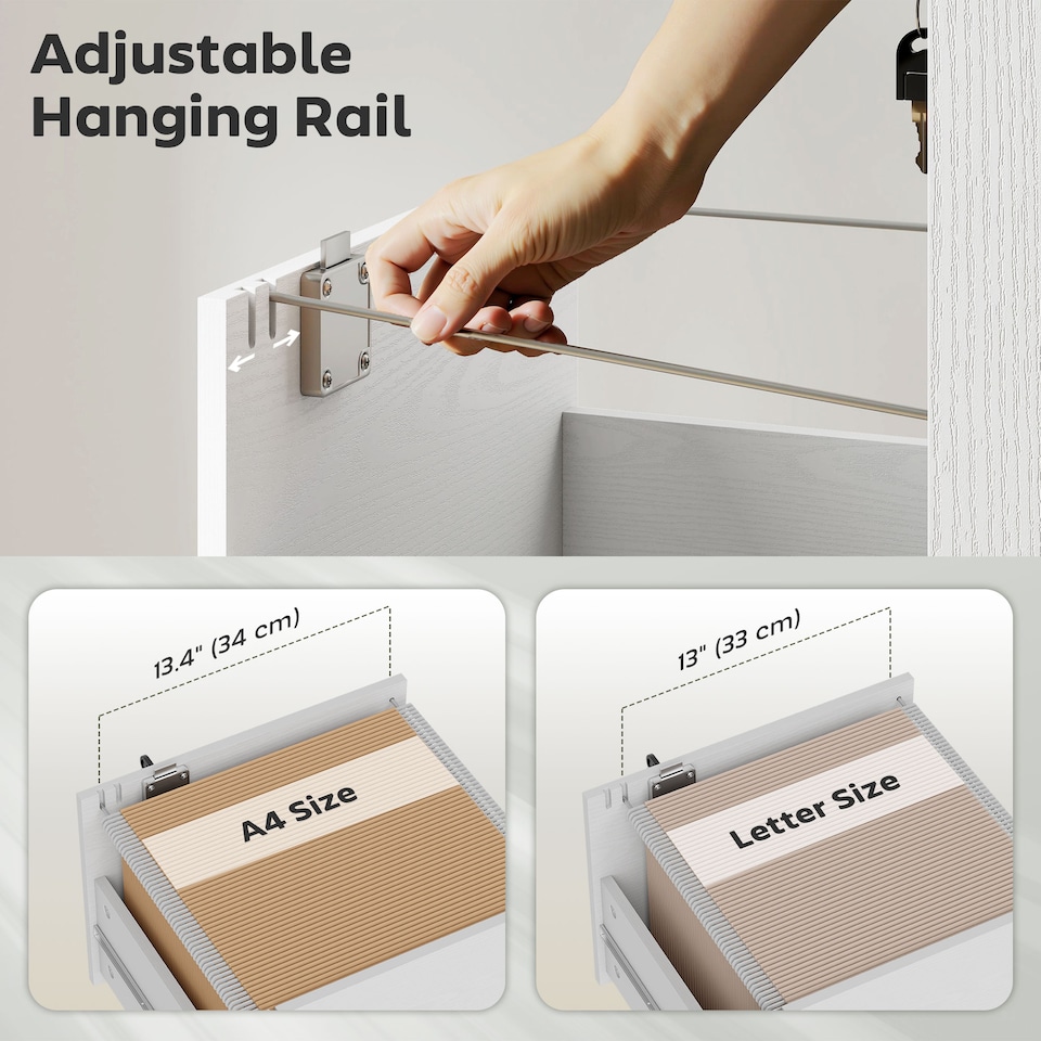 image 1 of HOMCOM Mobile Filing Cabinet with 3 Drawers and Wheels, Lockable Rolling Under Desk Drawers for A4 and Letter Sized Hanging File Holders, Printer Stand for Home Office, White | White | White