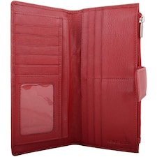 London Leathergoods Womens Leather RFID Protected Money / Coin / Credit Card Holder Purse Pleated Design - Red | Red | Red