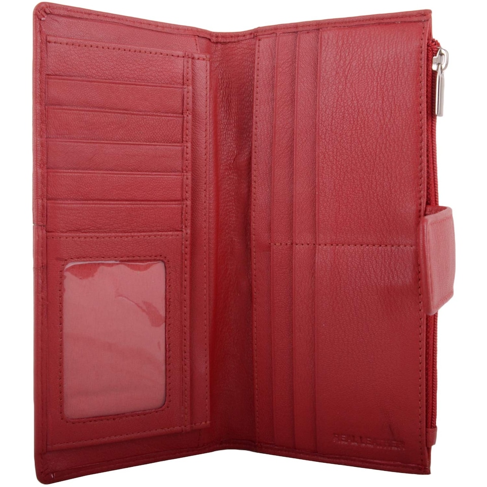 image 1 of London Leathergoods Womens Leather RFID Protected Money / Coin / Credit Card Holder Purse Pleated Design - Red | Red | Red