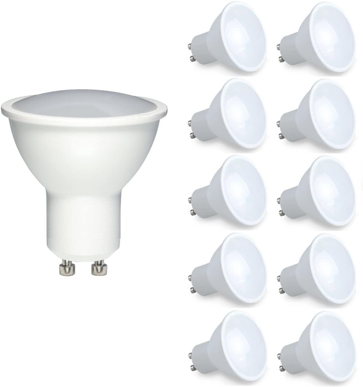 ENER-J LED Lamp- 7W GU10 SMD DIMMABLE LED, 500Lm, 3000K (pack of 10 units) in White | Size: 25 cm diameter x 19 cm high
