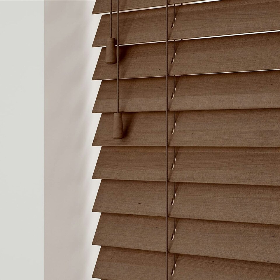 image 1 of 210cm Chestnut Oak Wooden Venetian Blinds With Strings (130cm drop) | Brown | Brown