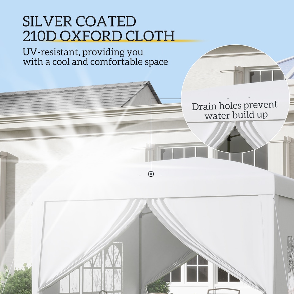 image 1 of Outsunny 3 x 3 m Garden Pop Up Gazebo, Wedding Party Tent Marquee, Water Resistant Awning Canopy with Sidewalls, Windows, Carry Bag, White