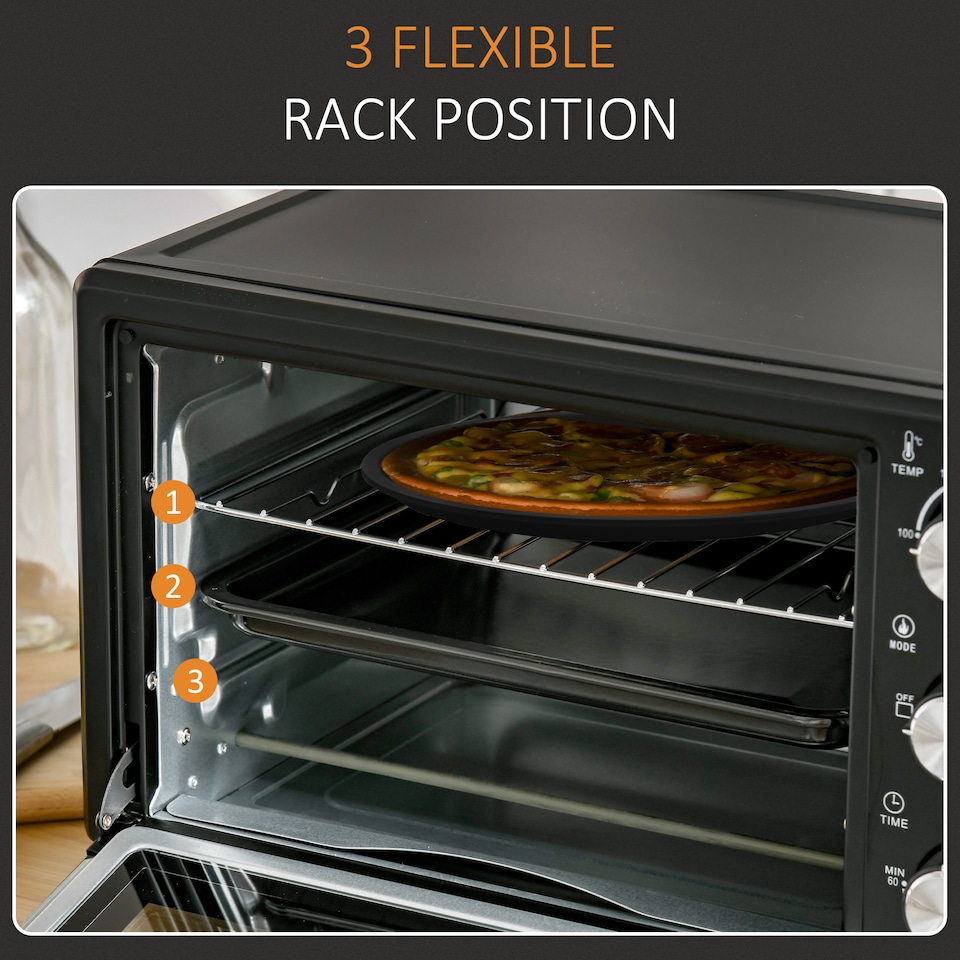 image 1 of HOMCOM Mini Oven 21L Electric Grill w/ Adjustable Temp Timer 1400W, Black