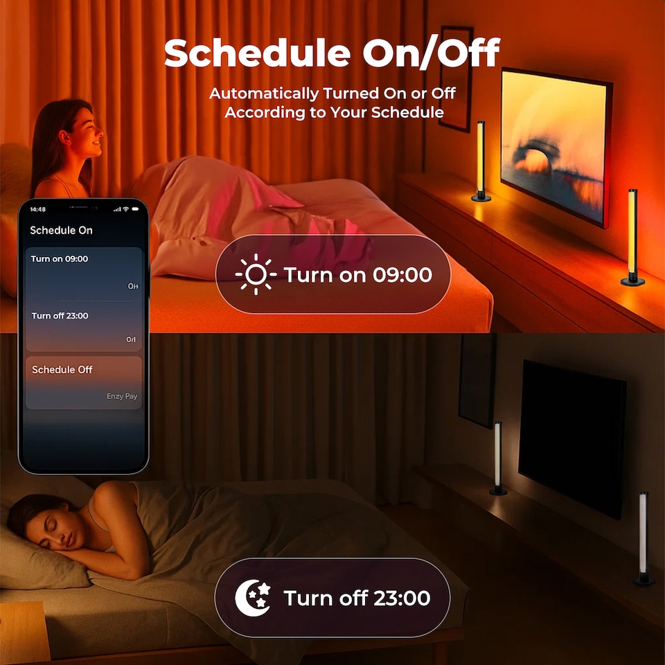 image 1 of Emitto 2x Smart RGB LED Light Bars Game Ambient Lamps Color Changing Music Timer