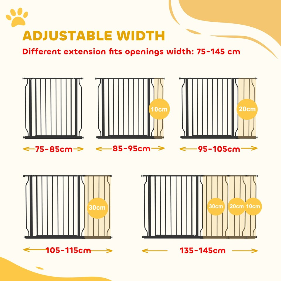 image 1 of PawHut Dog Gate Wide Stair Gate w/ Door Pressure Fit, 75-145W cm, Black