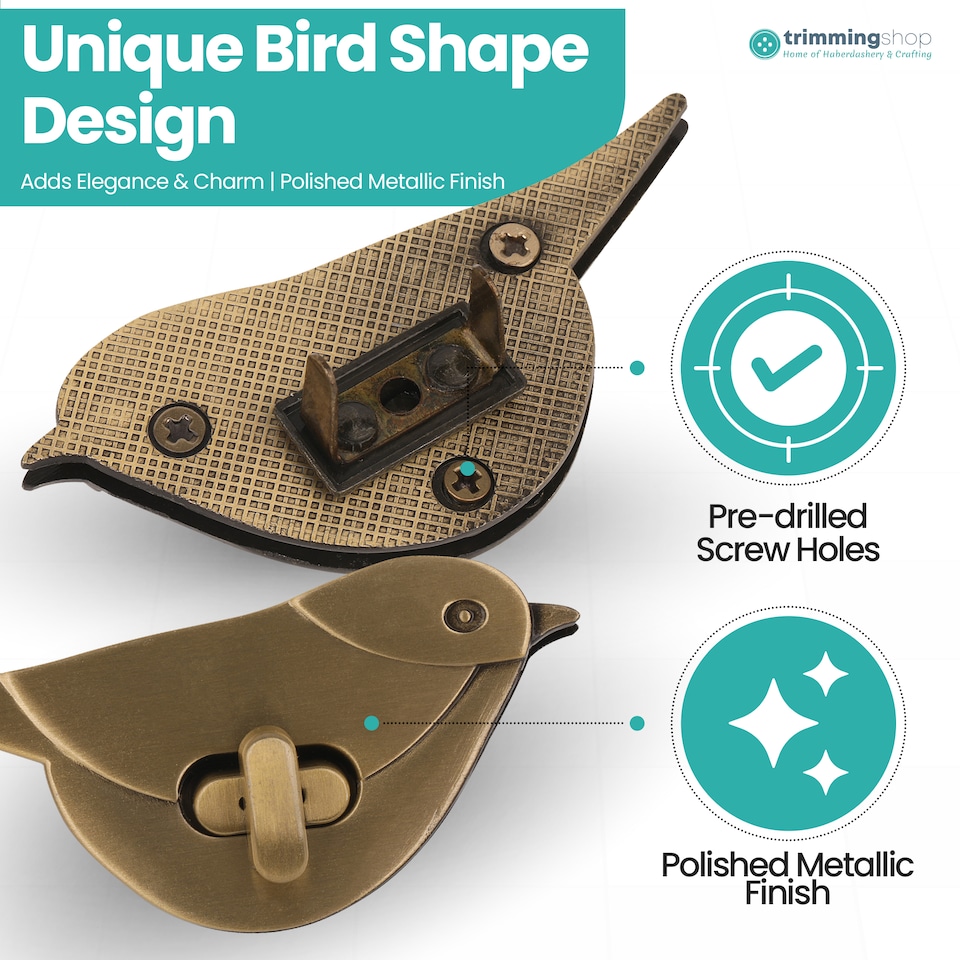image 1 of Bird Twist Turn Lock Clasp, Decorative Closure For Leathercraft Projects