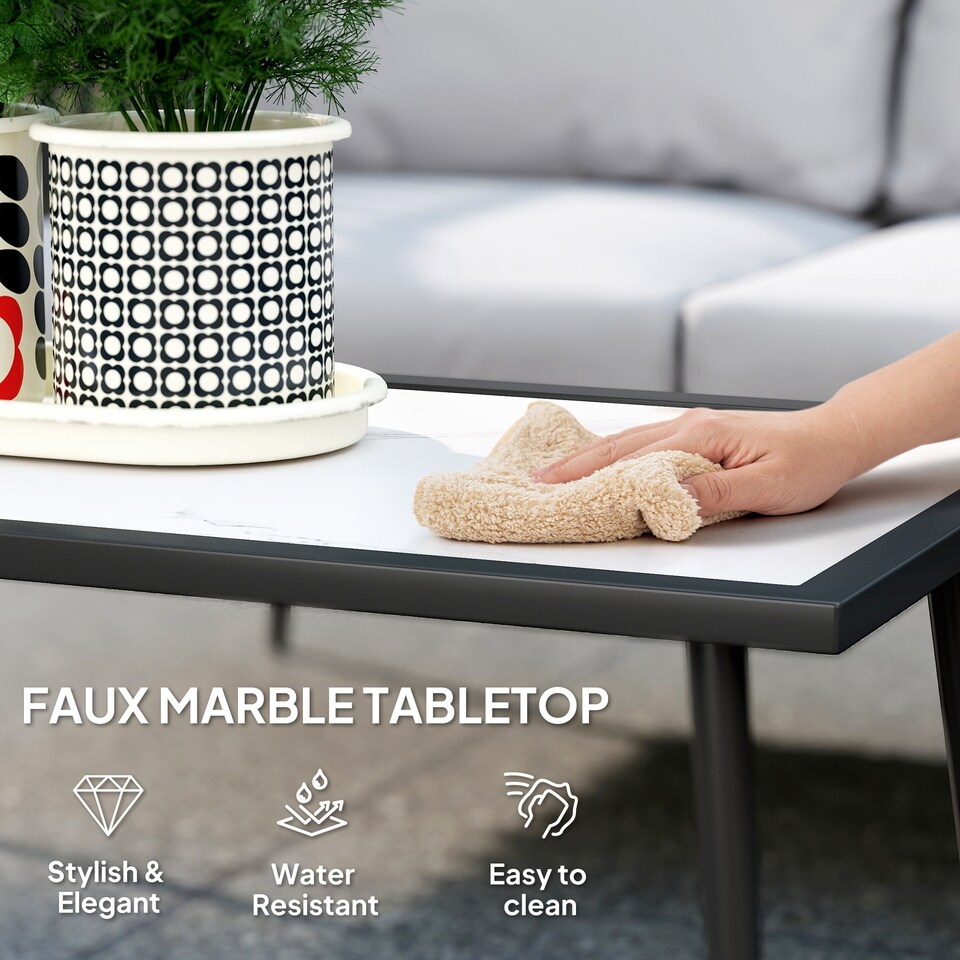 image 1 of Outsunny 4 Piece Outdoor Garden Furniture Set with Cushions, 4 Seater Garden Sofa Set with Loveseat, Armchairs and Faux Marble Top Table, Outdoor Furniture Set for Patio, Conservatory, Light Grey